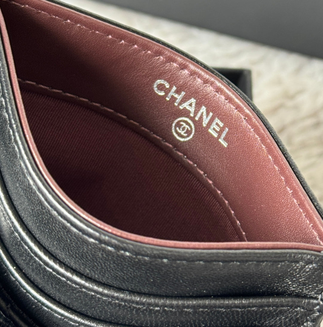 Chanel 25S Card Holder 11 in Black Lambskin Silver Hardware