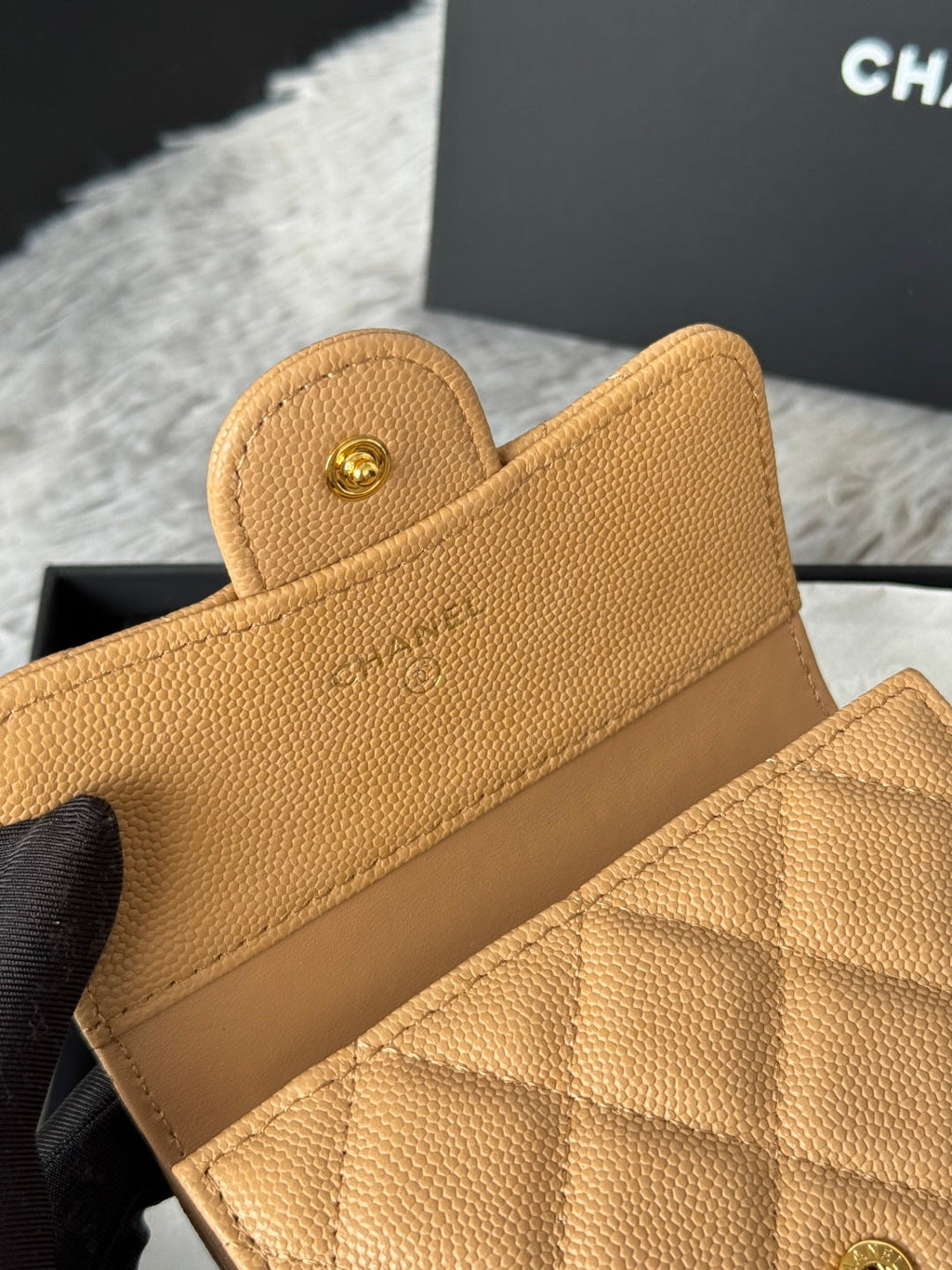 Chanel 25S Cf Small Tri Fold Wallet 11 in Golden Caramel Caviar Gold Hardware