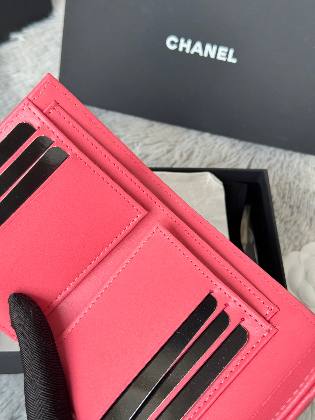 Chanel 25S Cf Small Tri Fold Wallet 11 in Watermelon Caviar Gold Hardware