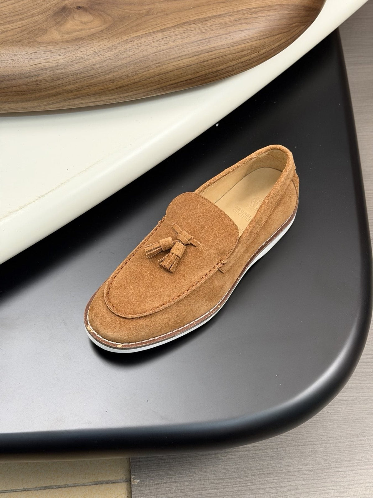 Brunello Cucinelli Tan Brown Tassel Loafers — front