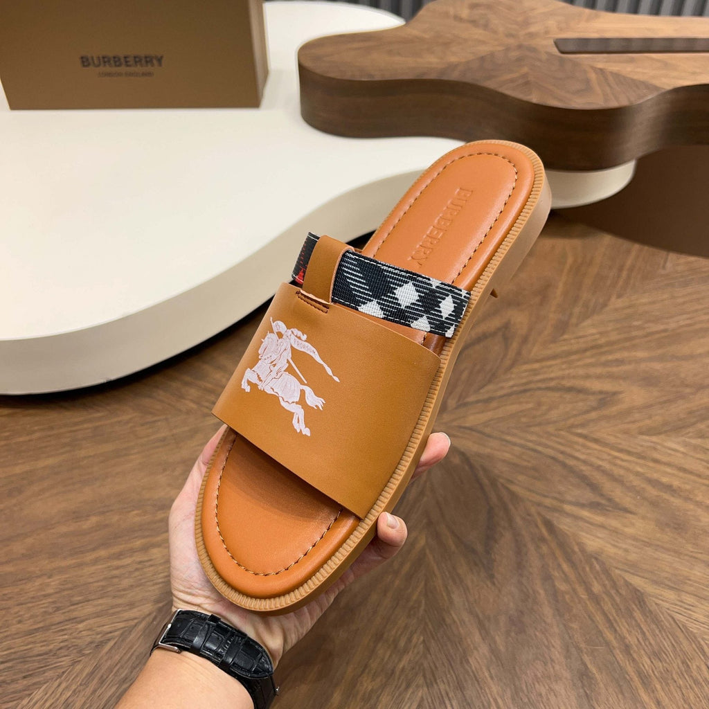 Burberry Checked Accent Slide Sandals — model