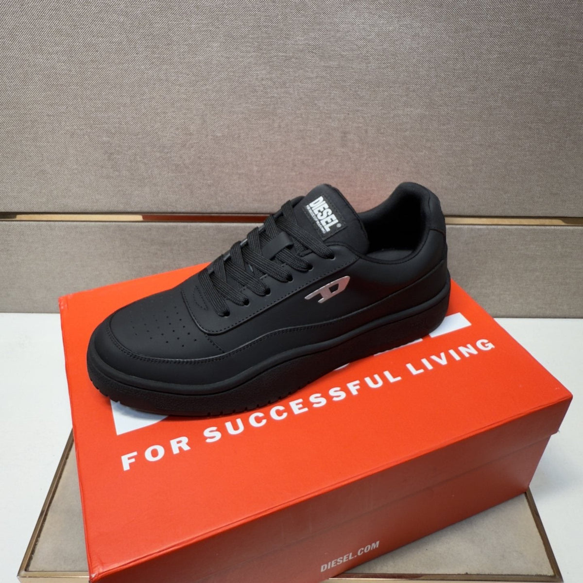 Diesel White Perforated Low-Top Sneakers — side